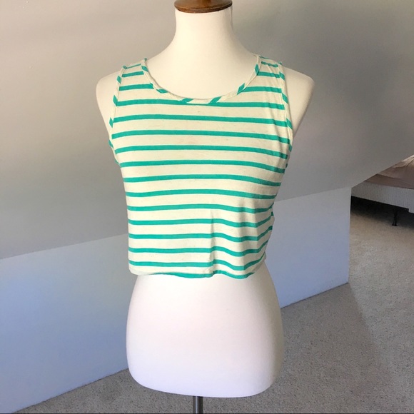 Teal Striped High Neck Flowy Crop Top Tank - Picture 2 of 8